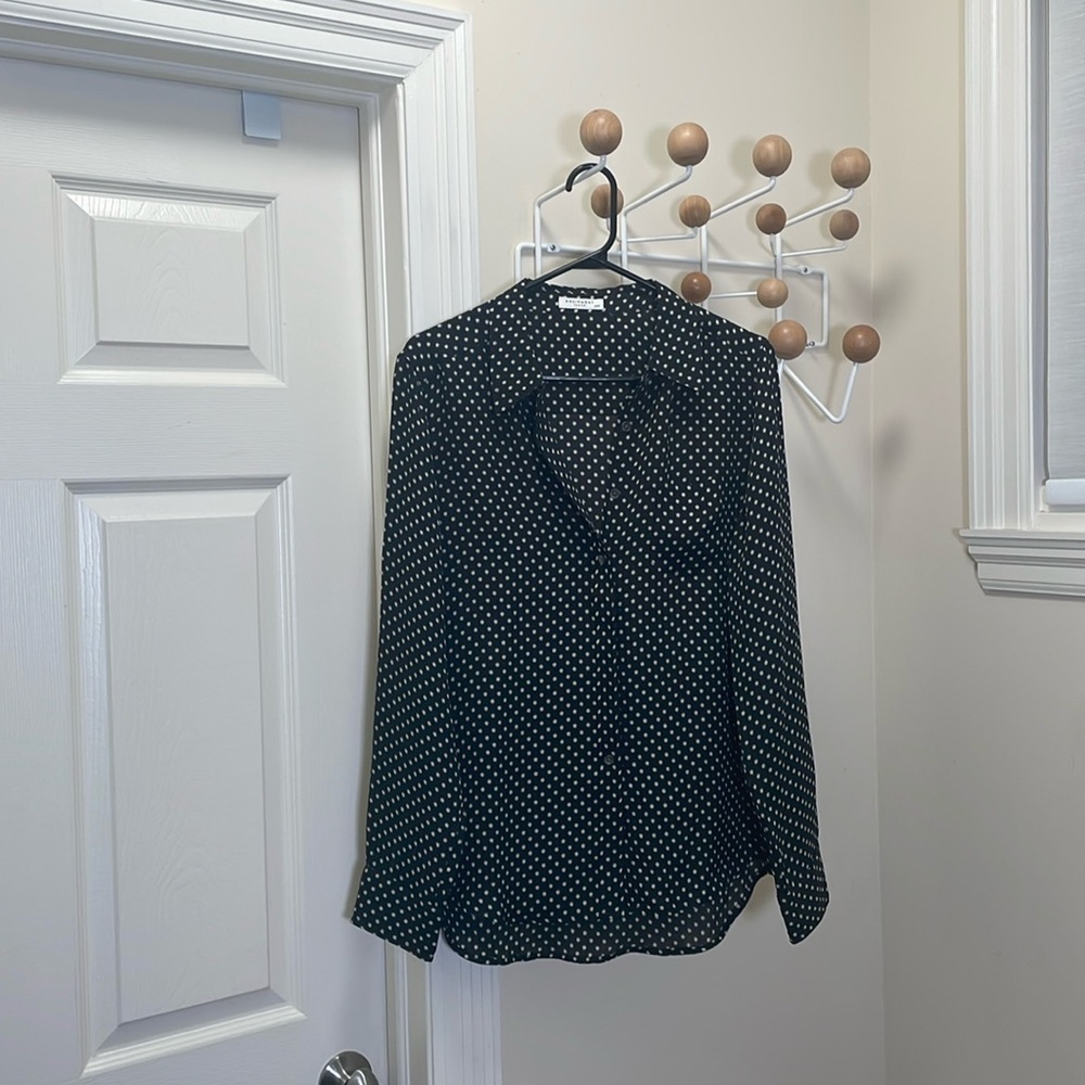 Equipment Femme - Silk Button Down Star Long Sleeve Shirt - Black / White - M